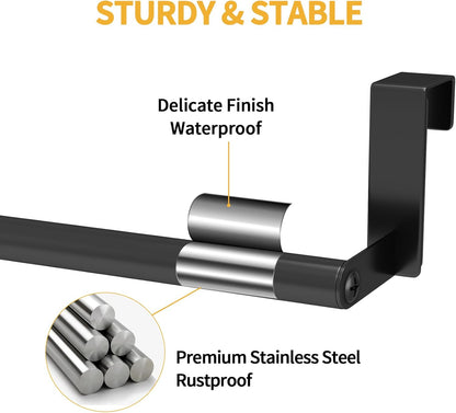 Over the Door Towel Rack, Kitchen Towel Holder over Cabinet Door Towel Bar Stainless Steel for Cupboard for Kitchen Dish Towel Holder Hanger, 2 Pack (Black)