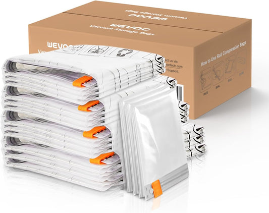 15 Pack Vacuum Storage Bags (3 Jumbo/3 Large/3 Medium/3 Small/3 Roll) | Space Saver | Rapid Vacuum | Double Zip Seal | Clip Stopper | Ideal for Clothes, Blankets Compression and Travelling