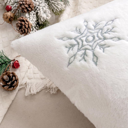 Pack of 2 Christmas Decorative Throw Pillow Covers Soft Faux Fur Pillow Cases with Embroidery Snowflake Winter Cute Pillowcases Holiday Decor for Couch Sofa Bedroom, 18×18 Inch, Grey