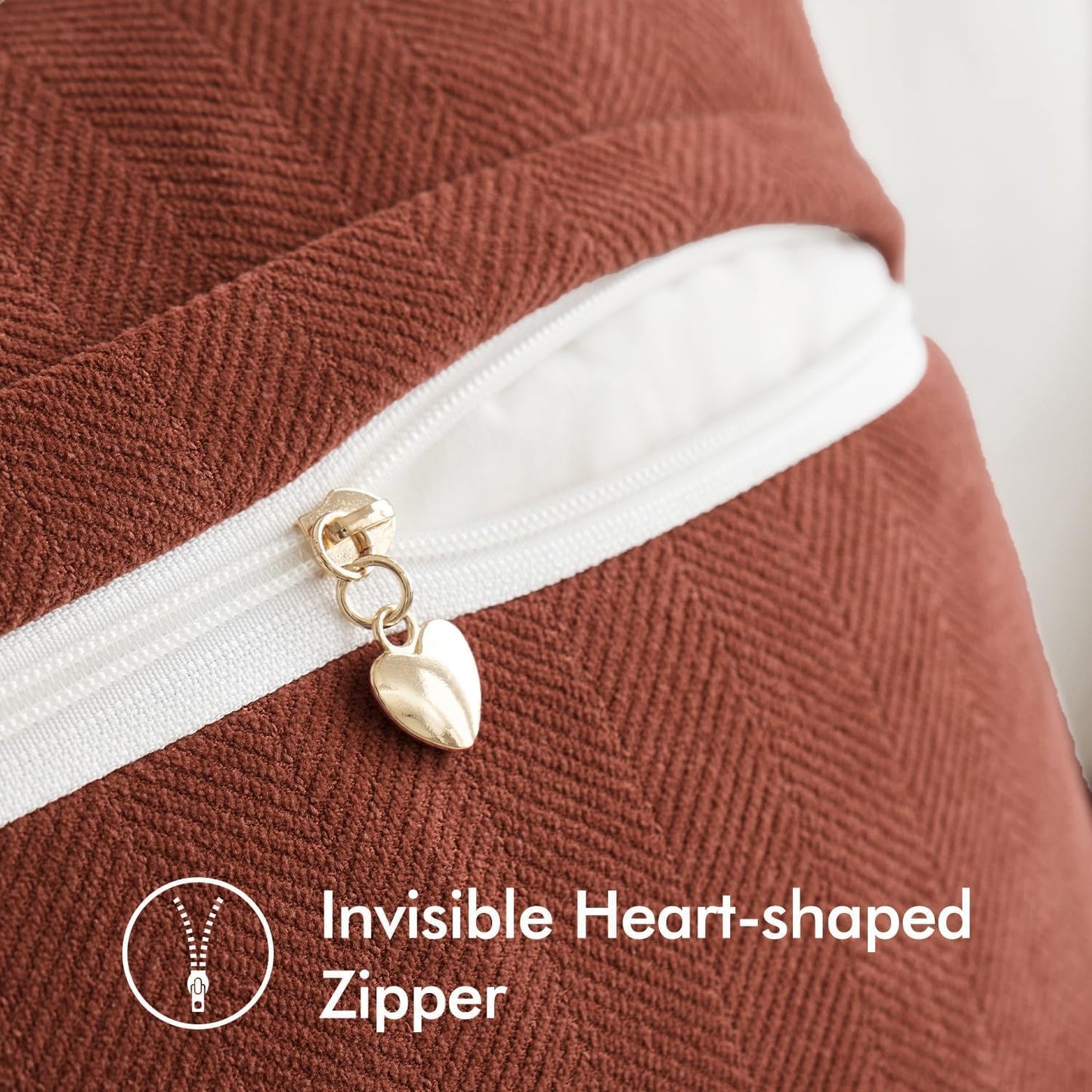 Pack of 2 Rust Decorative Pillow Covers 18X18 Inch Fall Soft Chenille Luxurious Couch Throw Pillows Farmhouse Cushion Covers with Elegant Design for Sofa Bedroom Living Room Home Decor