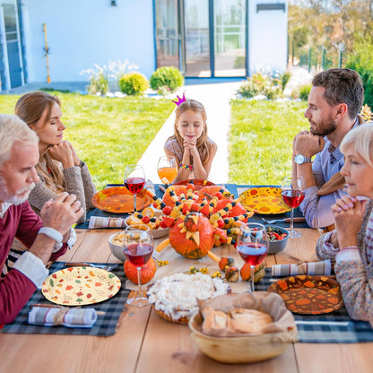50 PCS Thanksgiving Paper Plates, 9" Disposable Thanksgiving Plates, 5 Styles Fall Party Tableware with Maple Leaves Pumpkins, Harvest Party Plates for Autumn Dinnerware Party Supplies
