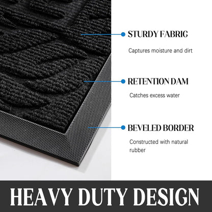 Welcome Mat Outdoor, 29.5X17 Waterproof Door Mat outside Entrance, All-Weather Non Slip Front Door Mat, Low-Profile Entryway Mat Indoor, Porch and Patio, Black