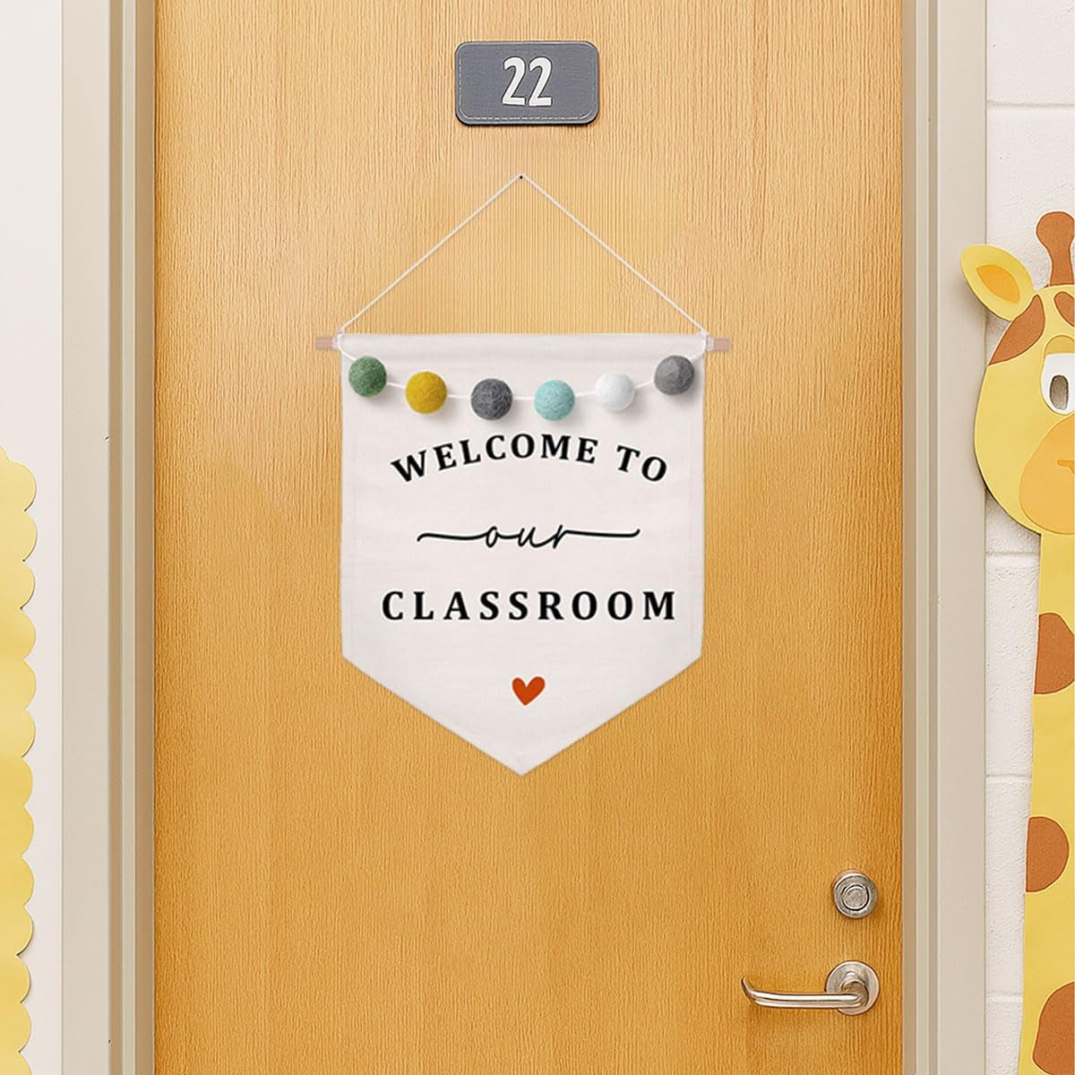 Boho Welcome to Our Classroom Wall Sign Felt Ball Banner for Teachers Teacher Door Hanger Decor for Classroom Door or Wall, Back to School Teacher Gift (Classroom)