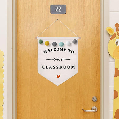 Boho Welcome to Our Classroom Wall Sign Felt Ball Banner for Teachers Teacher Door Hanger Decor for Classroom Door or Wall, Back to School Teacher Gift (Classroom)