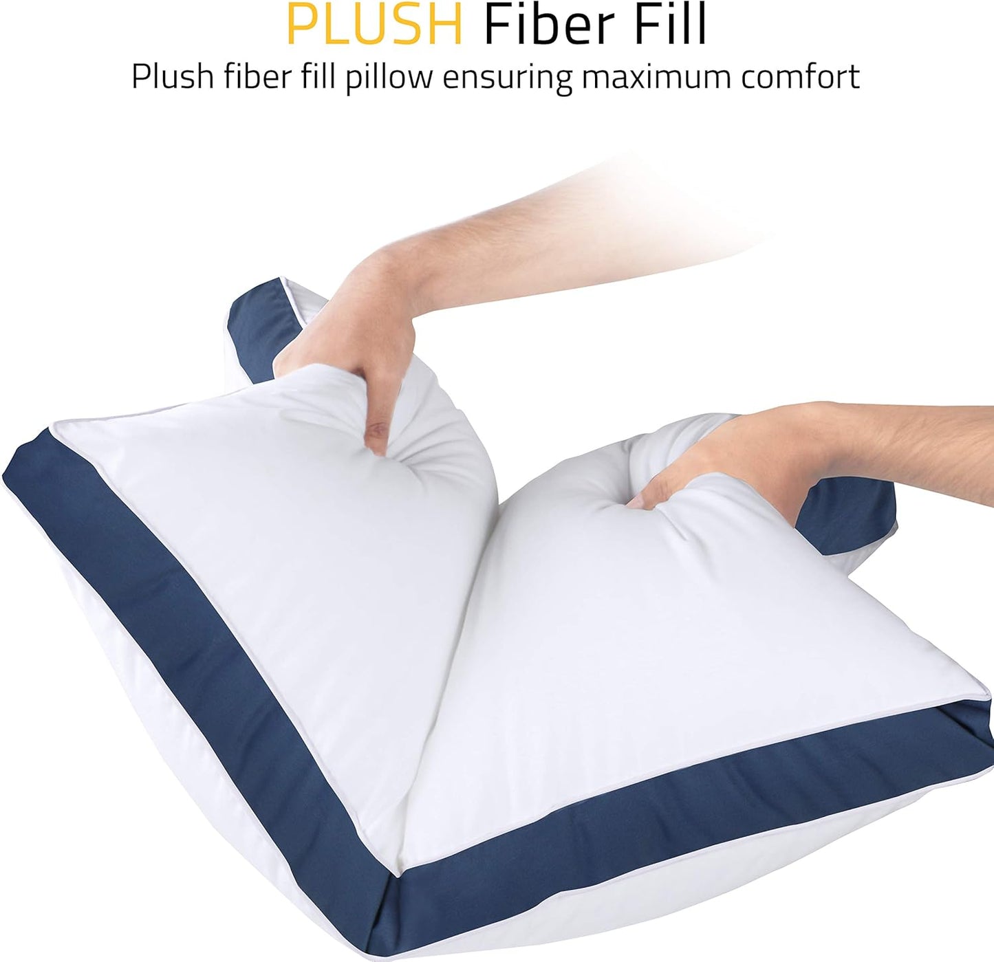 Bed Pillows for Sleeping Queen Size (Navy), Set of 2, Cooling Hotel Quality, Gusseted Pillow for Back, Stomach or Side Sleepers