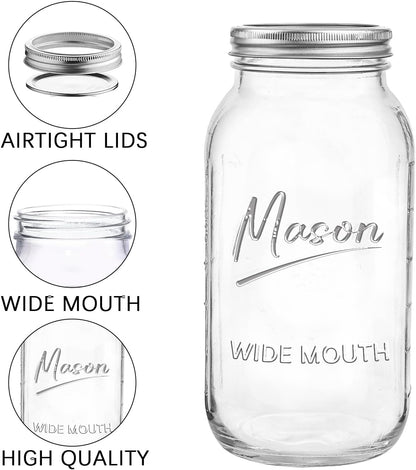 64 Oz Mason Jar Wide Mouth,3 Pack Large Half Gallon Mason Jars with Airtight Lid,Big Glass Jars for Canning,Pickling,Fermenting,Storing