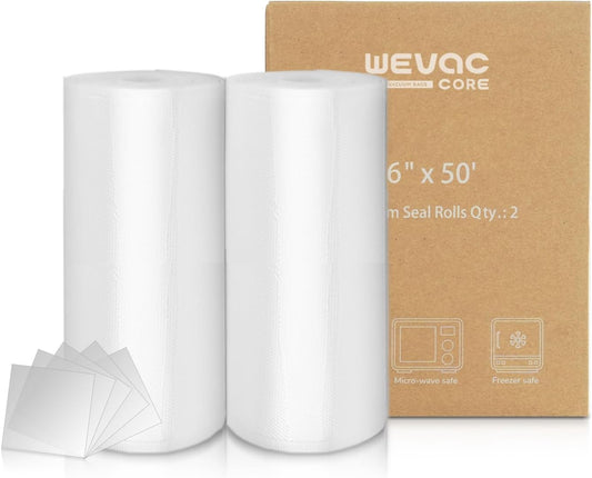 Vacuum Sealer Bags 6X50 Rolls 2 Pack for Food Saver, Seal a Meal, Weston. Commercial Grade, BPA Free, Heavy Duty, Great for Vac Storage, Meal Prep or Sous Vide