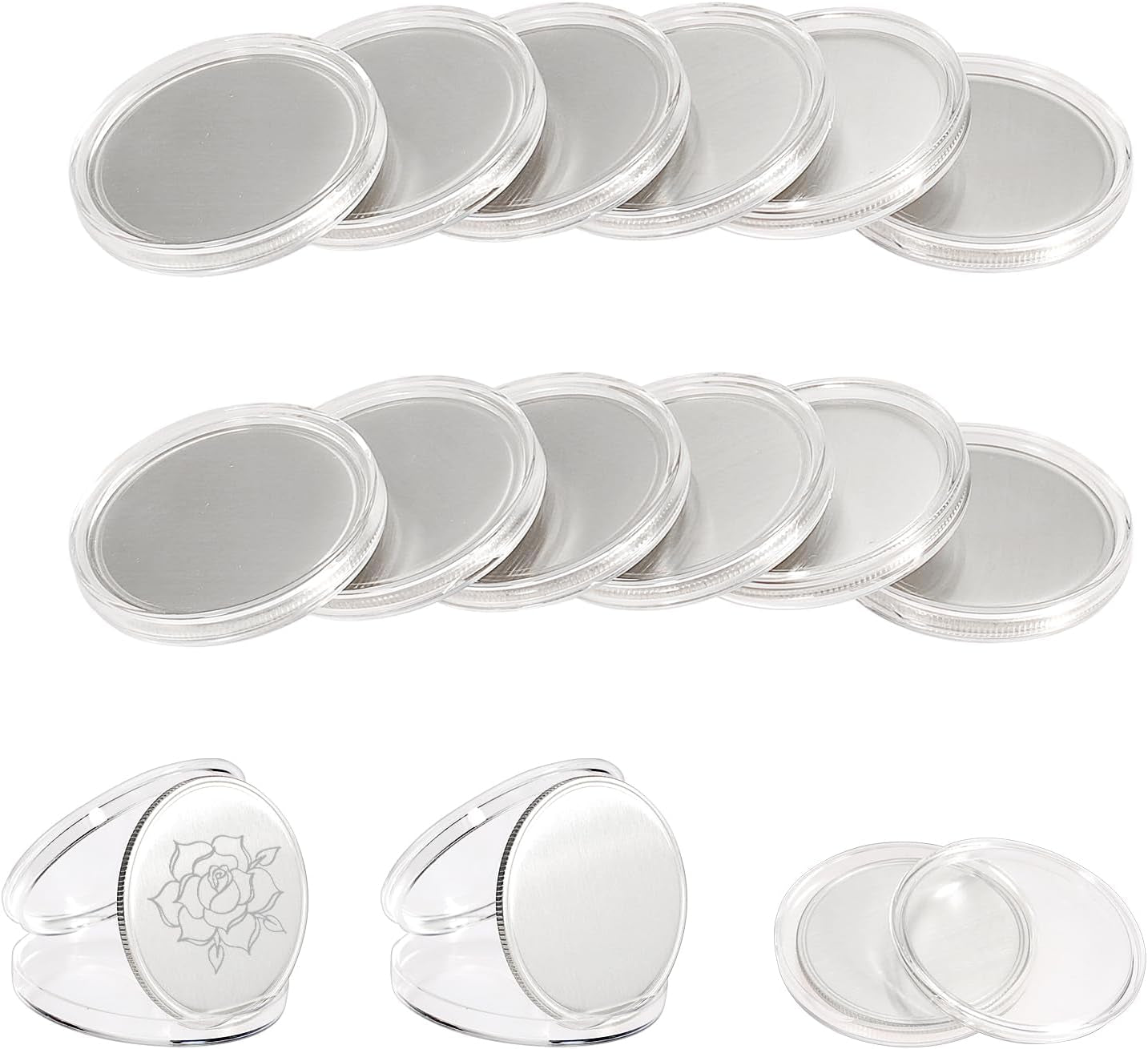 15-Piece Set of 1.57-Inch Blank Challenge Coins for Laser Engraving, Includes Acrylic Protection Box for Custom DIY Crafts and Commemorative Collections, Silver