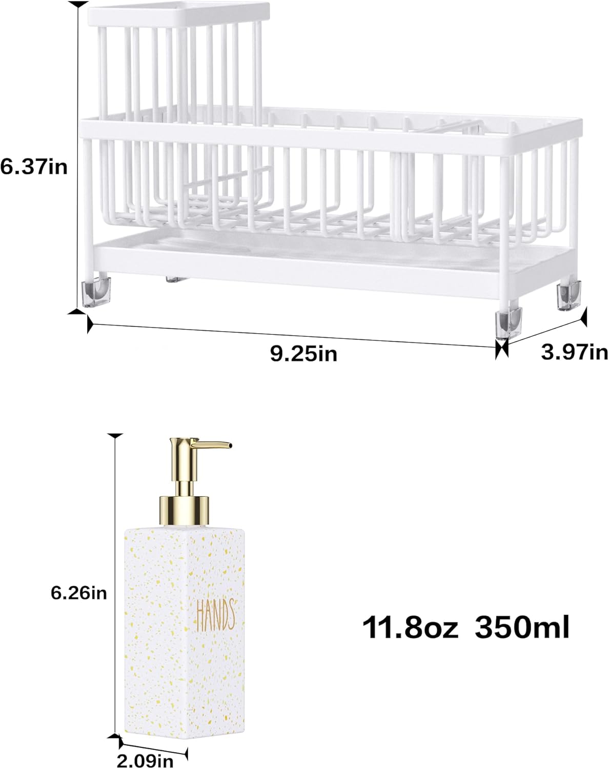 Dish Soap Dispenser, 12 Fl Oz Dual Kitchen Soap Dispensers with Sponge Holder, Pump Glass Bottle Kitchen Soap Dispenser Set, Modern Hand and Dish Soap Bottle Set Removable