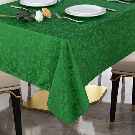 210GSM Solid Flower Jacquard Table Cloth - Heavy Duty Waterproof Wrinkle Free Microfiber Tablecloth, Decorative Fabric Table Cover for Outdoor and Indoor Use (Green, Rectangle 60 X 84 Inch)