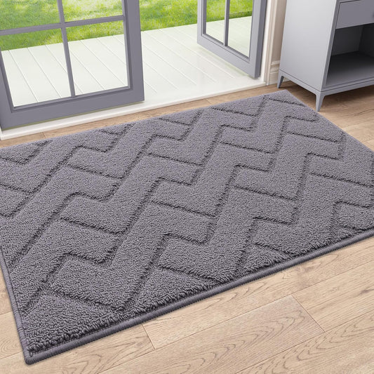 Indoor Door Mat, 32X20, Dirt Resistant and Absorbent, Sturdy Non-Slip Rubber Backing, Easy to Clean, Washable Low-Profile Doormat for Entryway, Grey