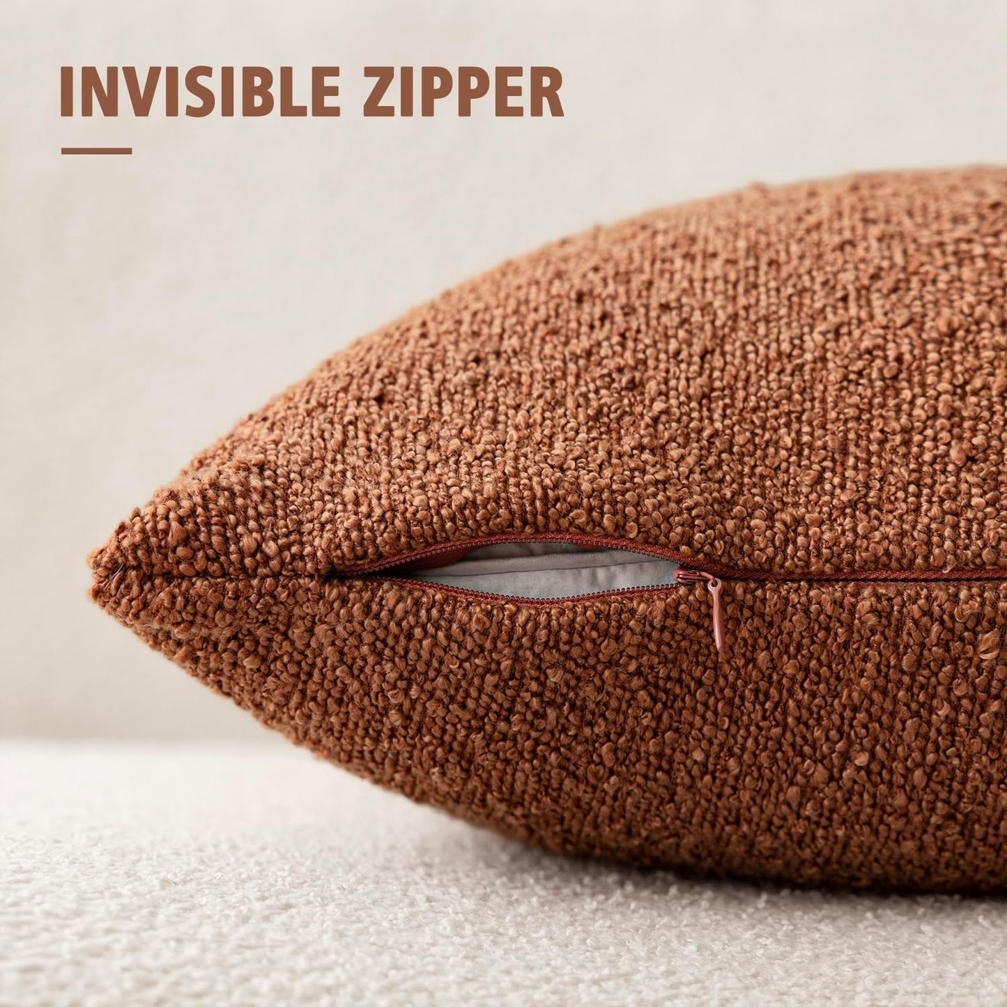 Decorative Textured Boucle Throw Pillow Covers Accent Solid Lumbar Pillow Cases Soft Cozy Couch Cushion Case for Chair Sofa Bedroom Living Room Home Decor 12X20 Inch,1Pc,Burnt Orange Hazel