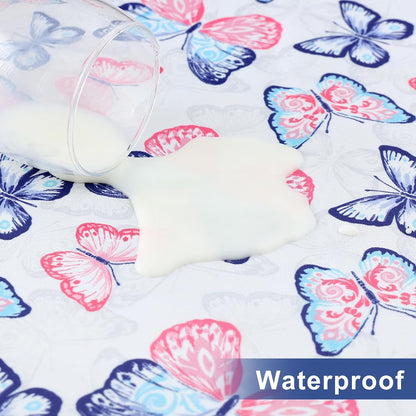 Rectangle Printed Fabric Tablecloth, Elastic Fitted Table Cloth for 6 Foot Table, Washable Polyester Table Cover for Outdoor, Picnic, Camping and Indoor, (Butterflies, 30" X 72")
