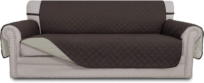 Reversible Couch Cover for 3 Cushion Couch Sofa Cover for Dogs Water Resistant Furniture Protector Cover with Foam Sticks Elastic Straps for Pet Cat (Sofa, Chocolate/Beige)