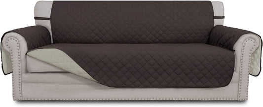 Reversible Couch Cover for 3 Cushion Couch Sofa Cover for Dogs Water Resistant Furniture Protector Cover with Foam Sticks Elastic Straps for Pet Cat (Sofa, Chocolate/Beige)