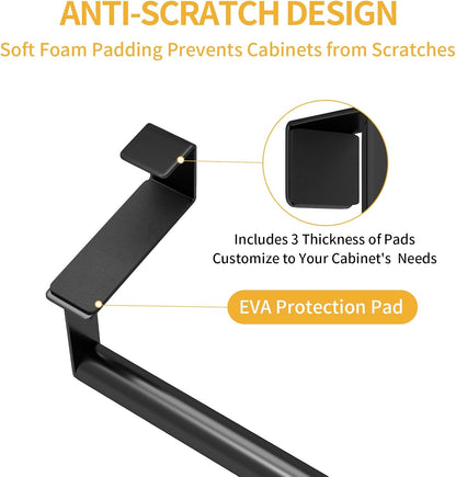 Over the Door Towel Rack, Kitchen Towel Holder over Cabinet Door Towel Bar Stainless Steel for Cupboard for Kitchen Dish Towel Holder Hanger, 2 Pack (Black)