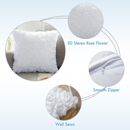Pack of 2 3D Decorative Spring Romantic Stereo Chiffon Rose Flower Pillow Covers Solid Square Pillowcases for Valentines Day Decoration Sofa Bedroom Car 16X16 Inch 40X40Cm White Wedding