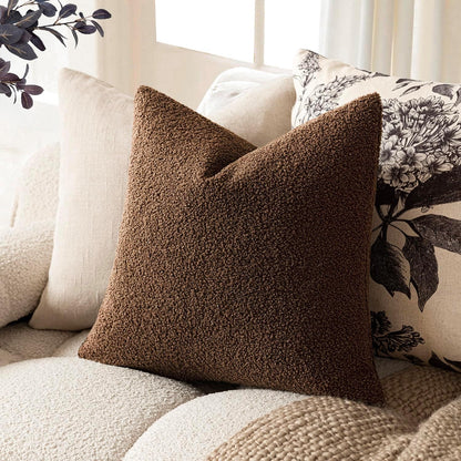 Pack of 2, Curly Faux Fur Decorative Throw Pillow Covers Soft Fuzzy Plush Cushion Case with Zipper Cozy Pillowcase for Home Living Room Couch Bed Sofa 16 X 16 Inch,Dark Brown