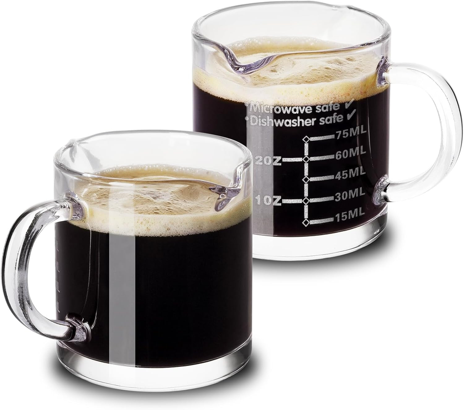 Ackers Etched Scale Espresso Cup with Handle, Thickened Bottom and Wall, Double V-Shaped Spout,2.5Oz Milk Frothing Pitcher,75Ml Milk Cup with Handle, Espresso Accessory(Pack of 2)