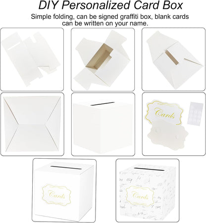 White Cards Box for Birthday, Wedding, Bridal or Baby Shower, Graduation, Anniversaries, Engagement Party Decorations Supplies Money and Cards Receiving Box