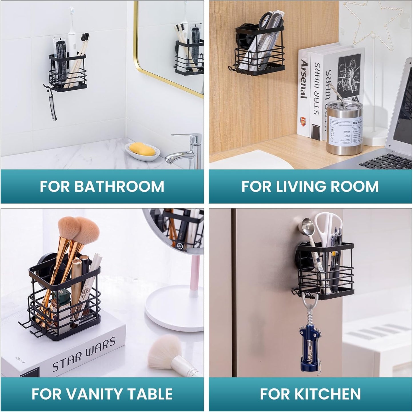 Patented Suction Cup Toothbrush Holder, Stainless Steel Anti-Puddling Shower Toothbrush Holder, No Drilling Removable Organizer for Bathroom Toothpaste, Razor, Kitchen and Office Items, Black