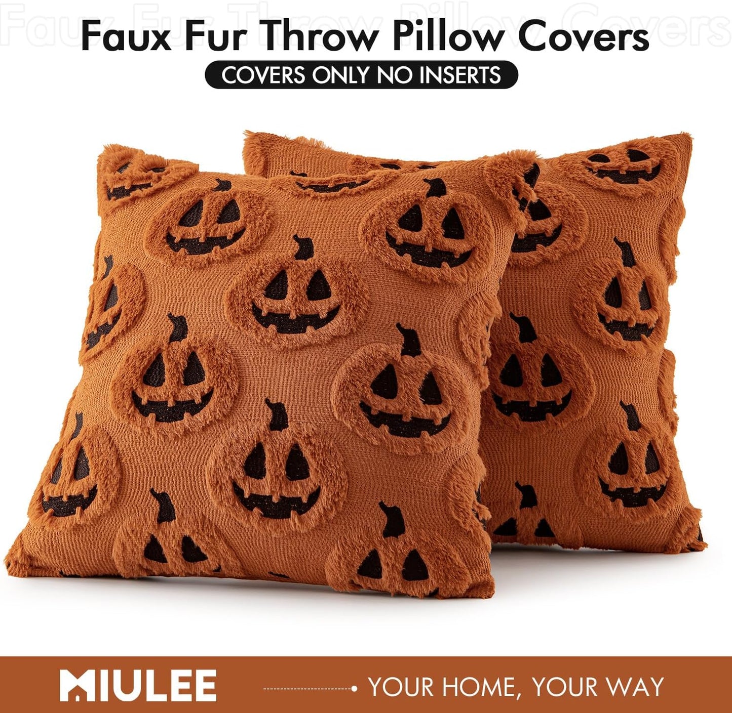 Fall Halloween Throw Pillow Covers 18X18 Decorative Pumpkin Pattern Pillowcases Soft Plush Faux Wool Cushions for Home Patio Sofa Couch,Rust