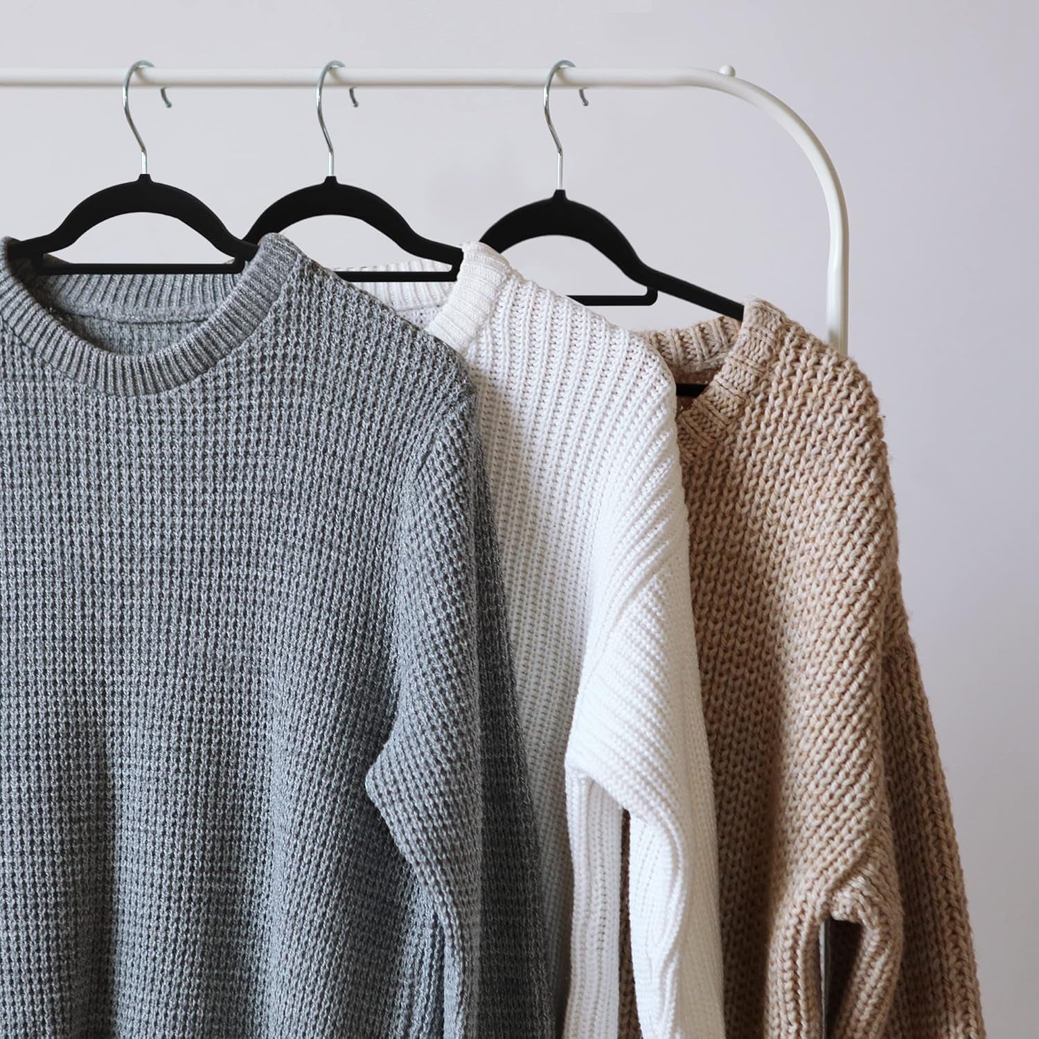 Premium Velvet Hangers 50 Pack - Non-Slip Clothes Hanger with Tie Bar - Black Hangers with 360 Degree Rotatable Hook - Heavy Duty Coat Hanger