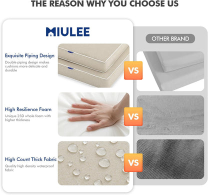 Outdoor Chair Cushions Set of 2, 19 x 19 x 3 Inch Waterproof Seat Cushions for Patio Furniture, Beige with Ties