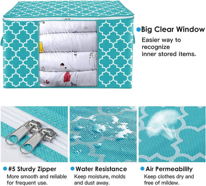 Storage Bags 100L 2-Pack Large Blanket Clothes Organization and Storage Containers for Bedding, Comforters, Foldable Organizer with Reinforced Handle, Clear Window, Sturdy Zippers,Green