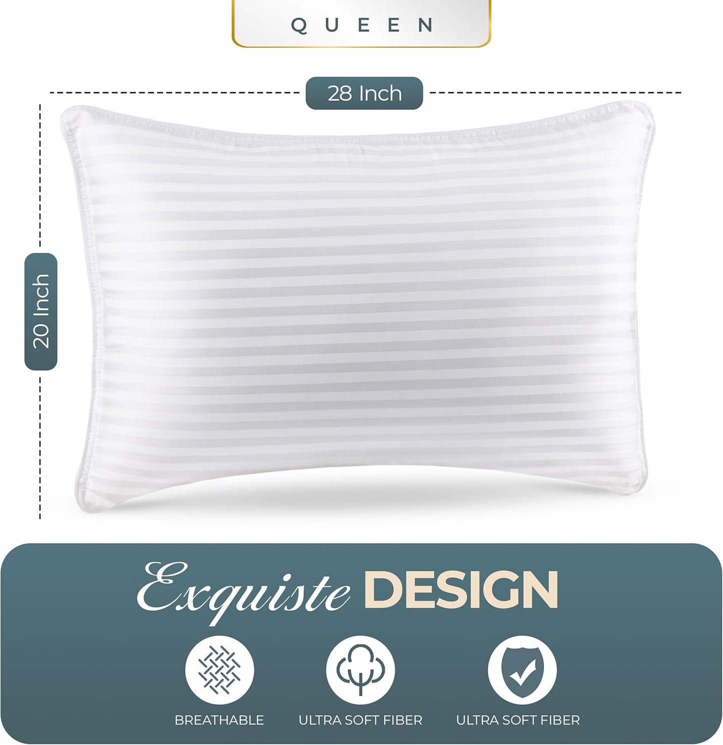 Bed Pillows for Sleeping Queen Size (White), Set of 2, Cooling Hotel Quality, for Back, Stomach or Side Sleepers