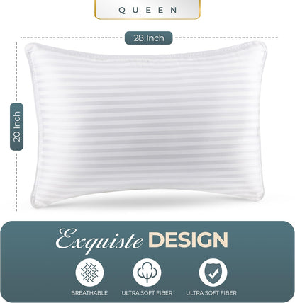 Bed Pillows for Sleeping Queen Size (White), Set of 2, Cooling Hotel Quality, for Back, Stomach or Side Sleepers