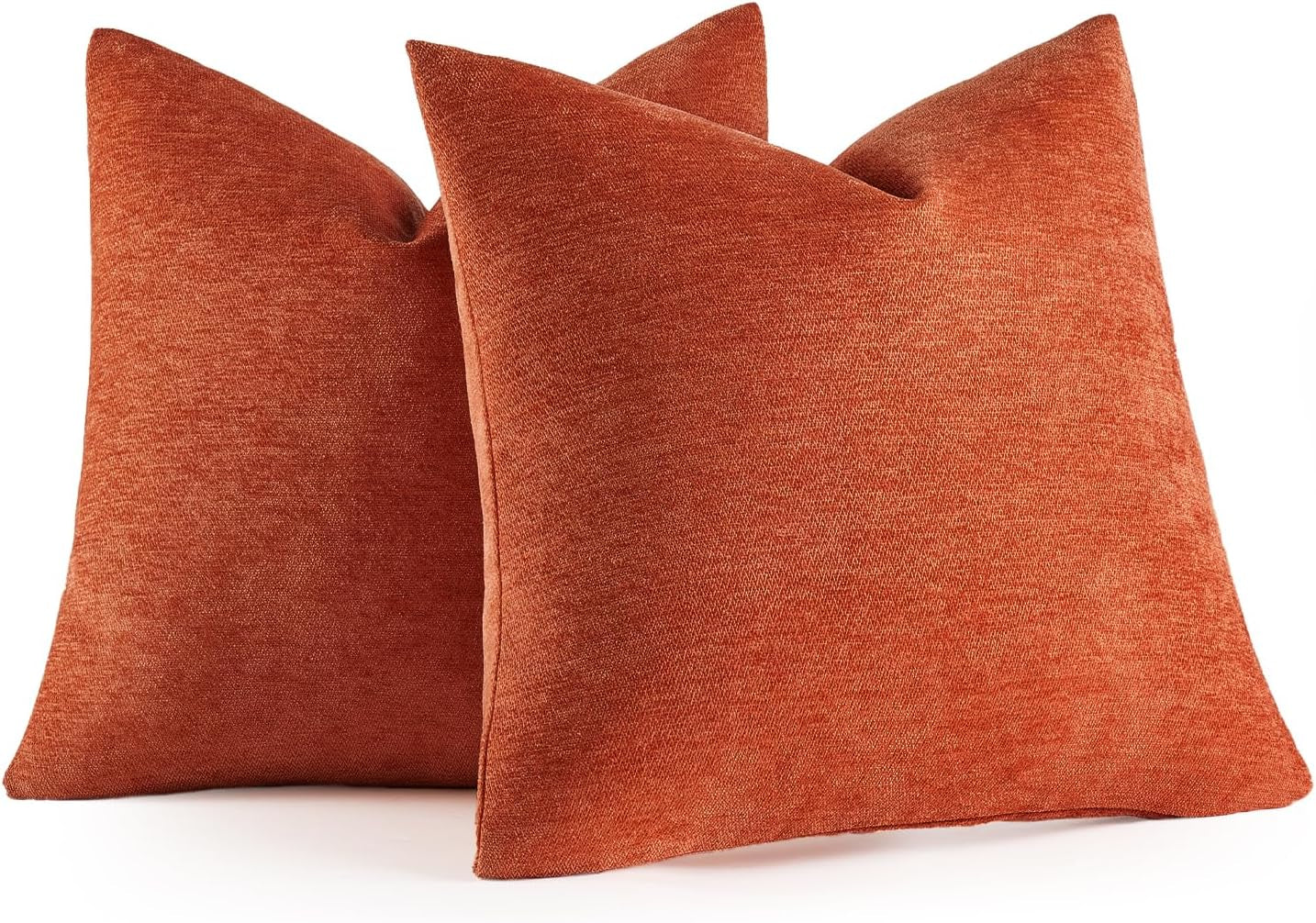 Set of 2 18x18 Inch Burnt Orange Chenille Decorative Pillow Covers for Autumn Home Decor, Ideal for Sofa and Bedroom Living Spaces