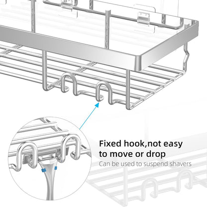 3-Pack Shower Caddy Basket Shelf with Soap Holder, No Drilling Traceless Adhesive Shower Wall Shelves, Rustproof Silver Bathroom Shower Storage Organizer