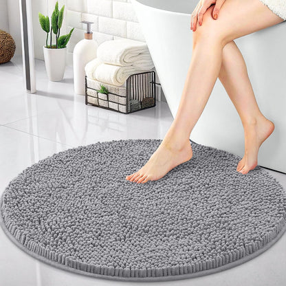 30-Inch round Bathroom Rugs, Extra Soft and Absorbent Chenille Bath Rugs, Quick Dry Machine Washable Bath Mats for Bathroom Floor, Tub and Shower, Home Decor Accessories, Grey