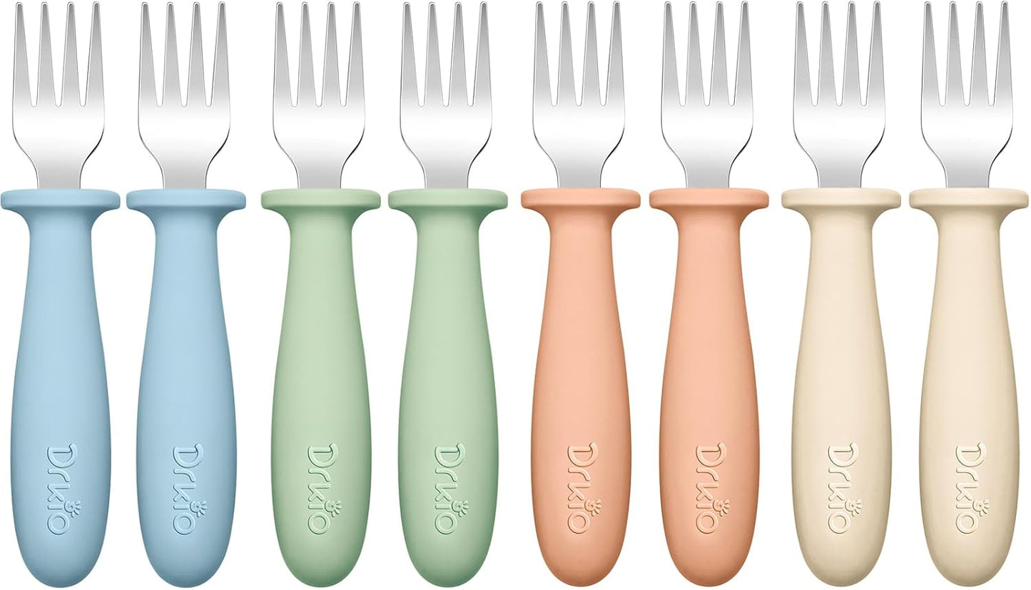 Toddler Forks Set - 8-Piece Baby Silverware with Silicone Handles, 18/8 Stainless Steel, Safe for Self-Feeding, Anti-Choke Design, Food Grade and Dishwasher Safe