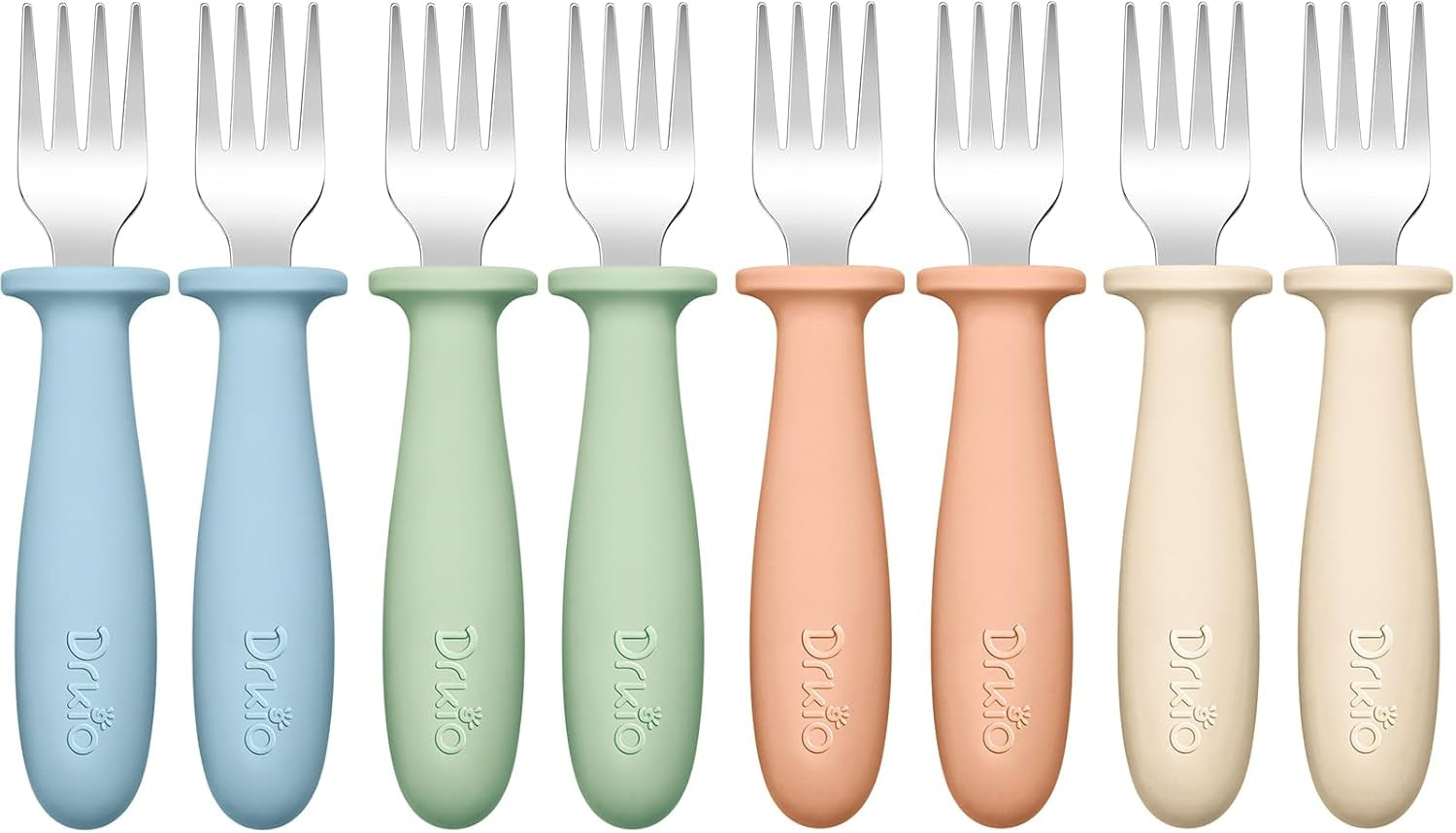 Toddler Forks Set - 8-Piece Baby Silverware with Silicone Handles, 18/8 Stainless Steel, Safe for Self-Feeding, Anti-Choke Design, Food Grade and Dishwasher Safe