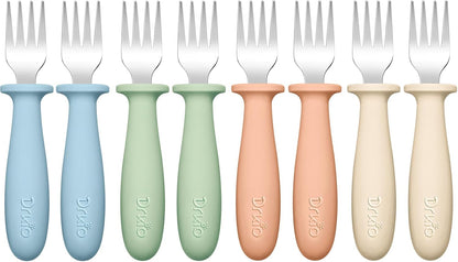 Toddler Forks Set - 8-Piece Baby Silverware with Silicone Handles, 18/8 Stainless Steel, Safe for Self-Feeding, Anti-Choke Design, Food Grade and Dishwasher Safe