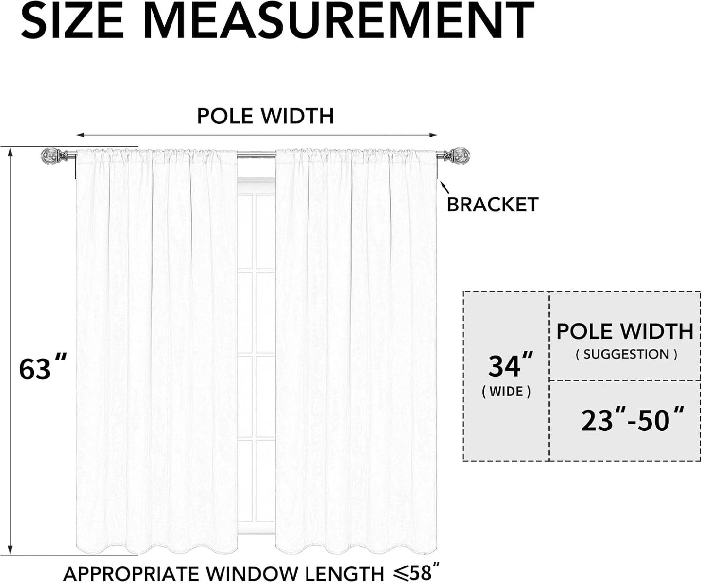 Rod Pocket Blackout Curtains for Bedroom, Room Darkening Window Curtains for Living Room, Thermal Insulated Noise Reduction Solid Window Drapes, 2 Panels(34X63 In, Black)