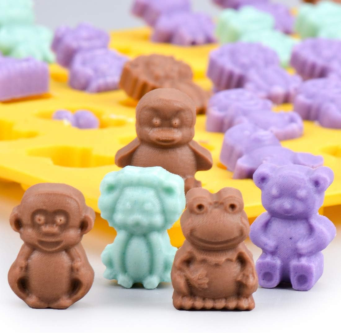 Gummy Bear Mold Candy Molds - Chocolate Molds Including Bears, Frogs, Lions, Monkeys, Penguins, Worms, Starfishs, Dolphins, Octopus, Sharks Sea Mold Set of 4 Silicone Molds