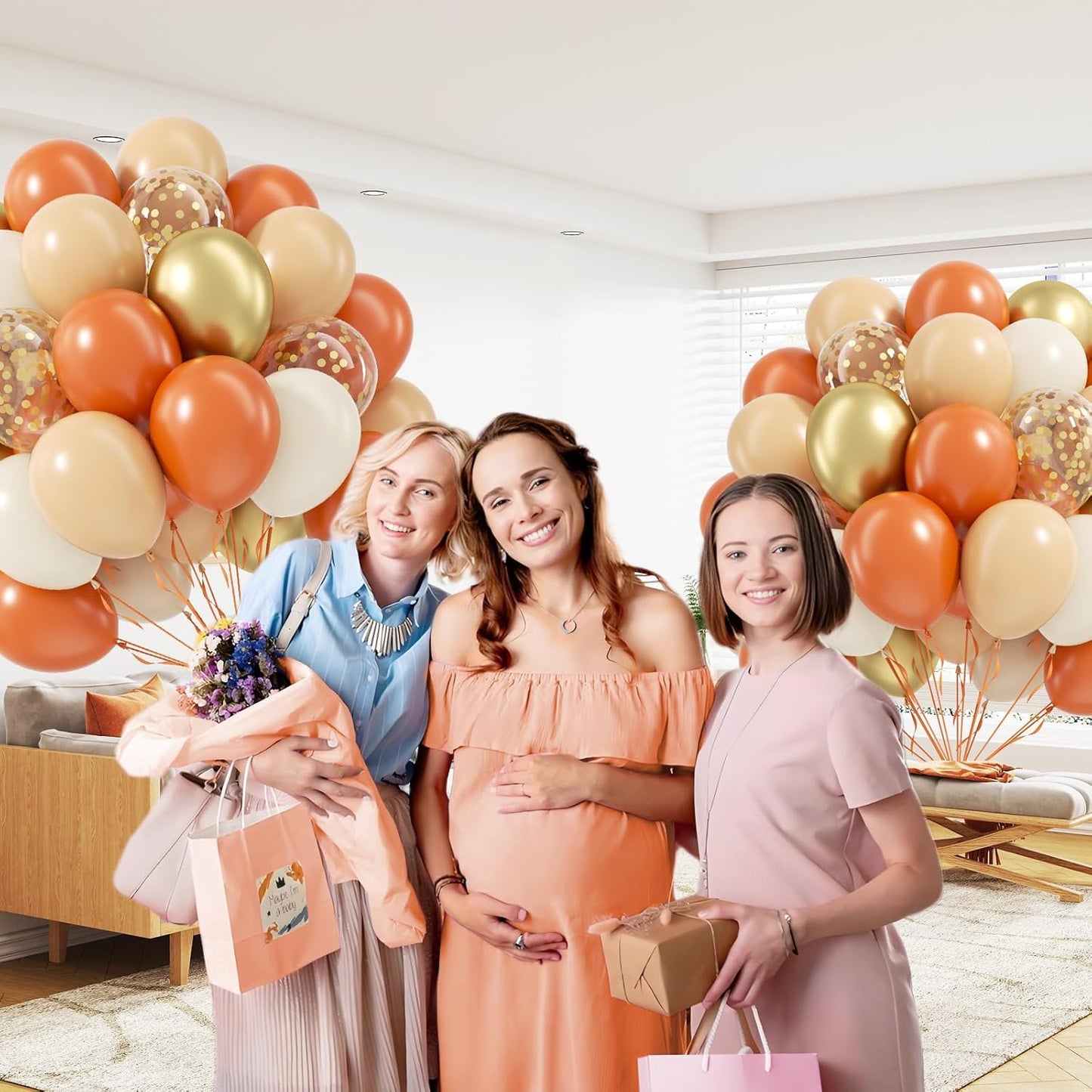 60Pcs 12Inch Fall Balloons Thanksgiving Balloons with Burnt Orange Nude White Metallic Gold Confetti Balloon for Autumn Birthday Little Pumpkin Wedding Fall Baby Shower Decorations