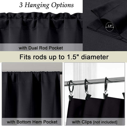 Black Valance for Windows, Short Blackout Curtains for Kitchen/Small Windows with Rod Pocket，Thermal Insulated Solid Curtain Valance, Each 60Wx14L Inches, 1 Piece