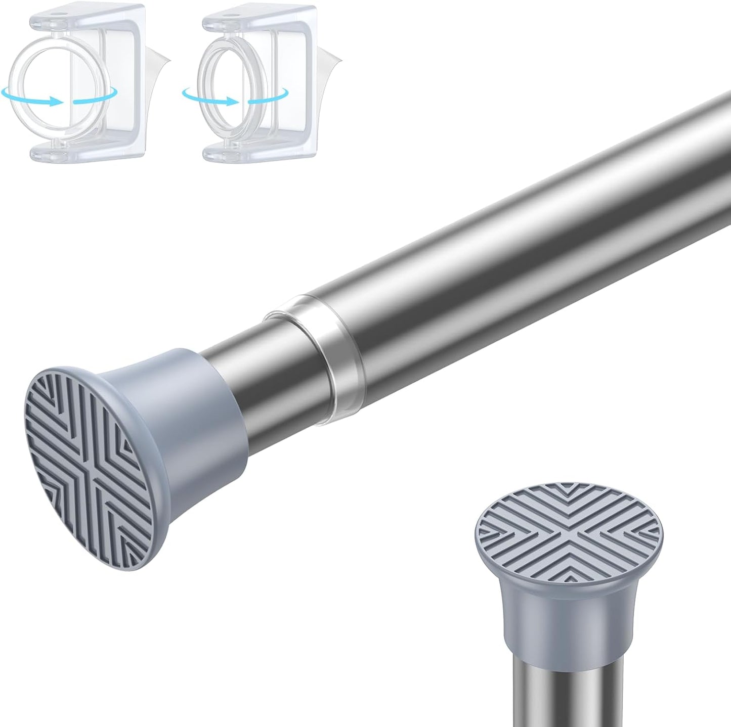 1PCS Silver Tension Curtain Rod 18-36 Inch Adjustable Curtain Rod No Drilling Tension Rods Small Tension Rod Spring Tension Curtain Rods, for Windows, Door and Closet. (With One Set Rod Holders)