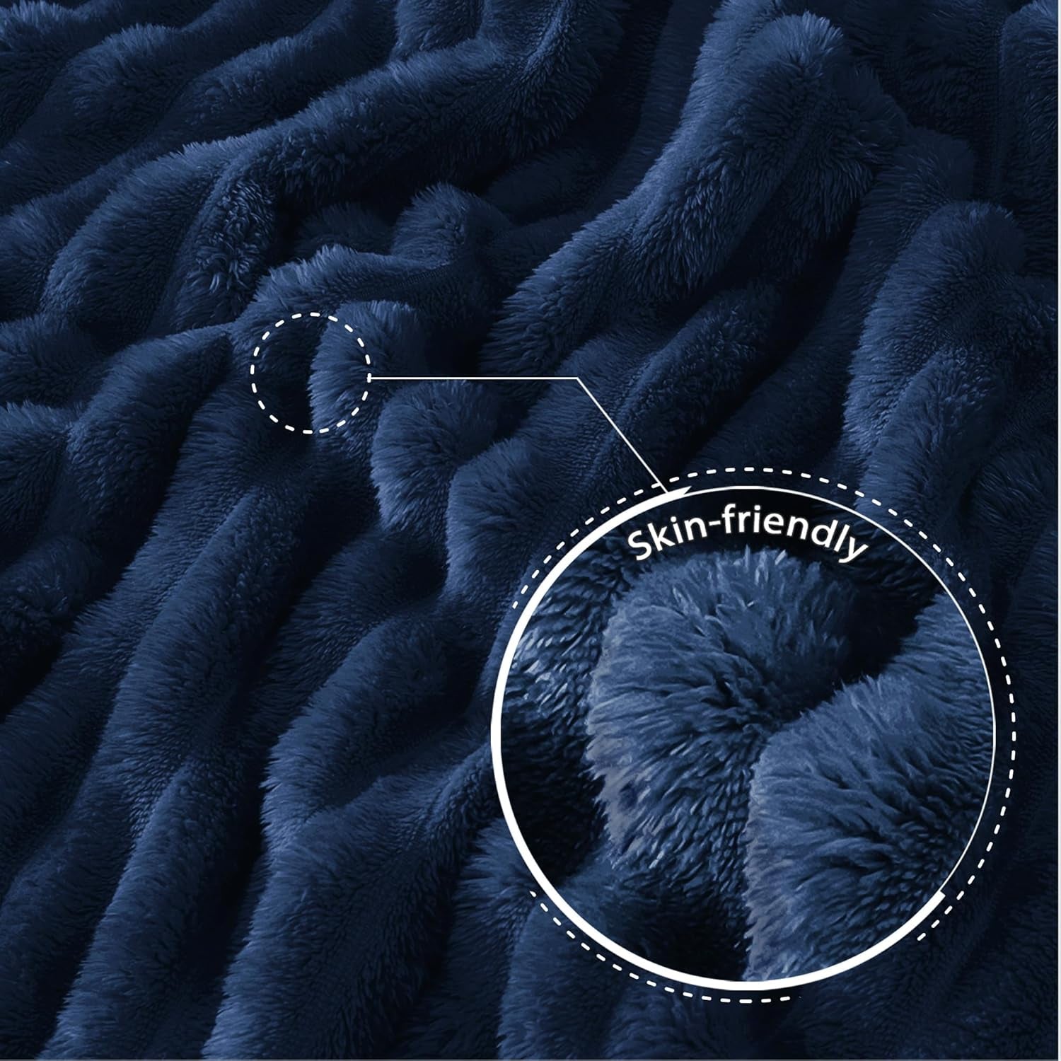 Super Soft Striped Jacquard Fleece Throw Blanket for Couch, Lightweight Cozy Blanket for All Seasons, 50x60 Inches, Navy Blue