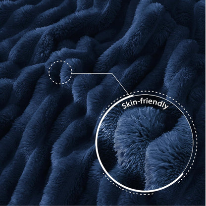 Super Soft Striped Jacquard Fleece Throw Blanket for Couch, Lightweight Cozy Blanket for All Seasons, 50x60 Inches, Navy Blue