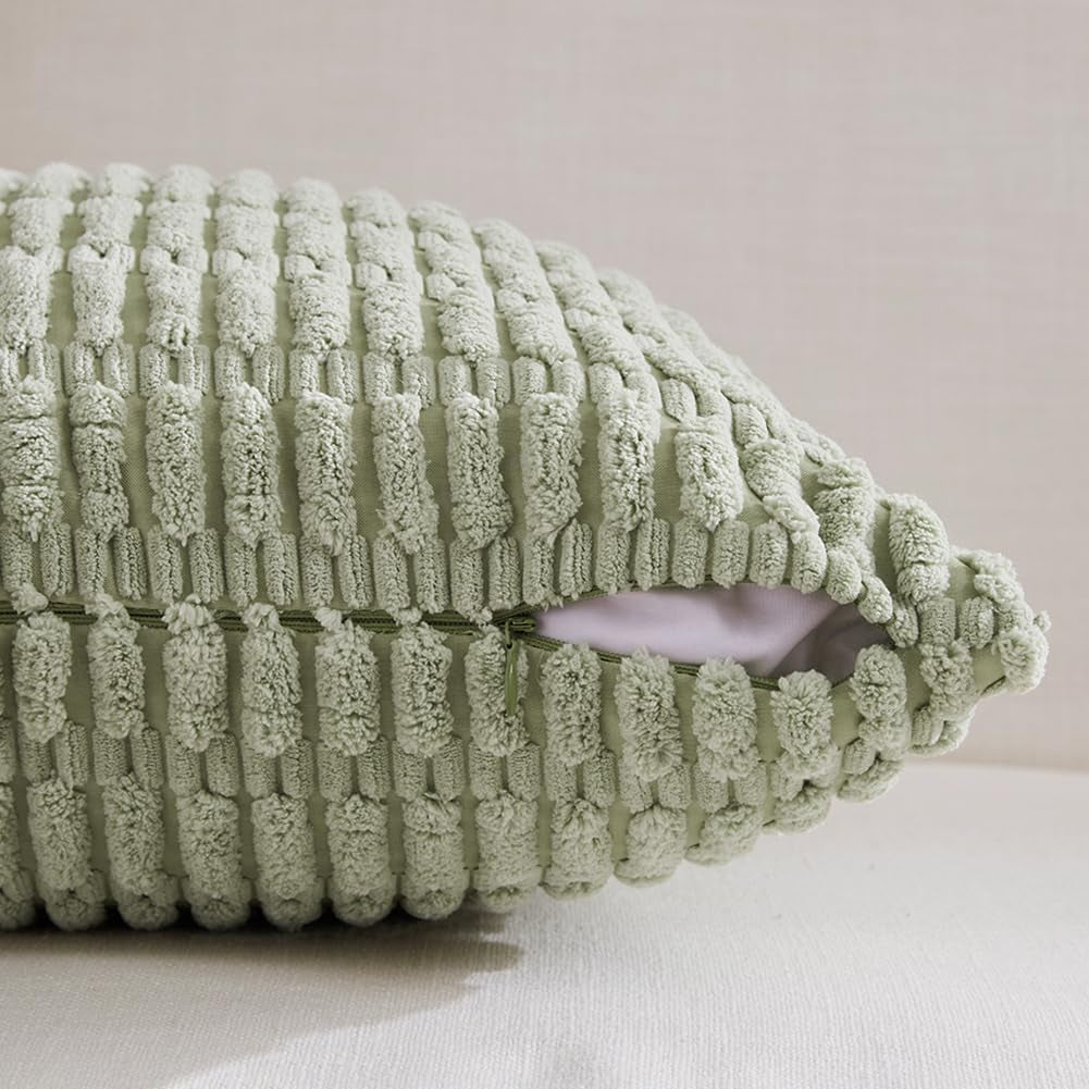 4 Packs Boho Fall Decorative Throw Pillow Covers 18X18 Inch for Living Room Couch Bed Sofa, Rustic Farmhouse Home Decor, Soft Plush Striped Corduroy Square Cushion Case 45X45 Cm