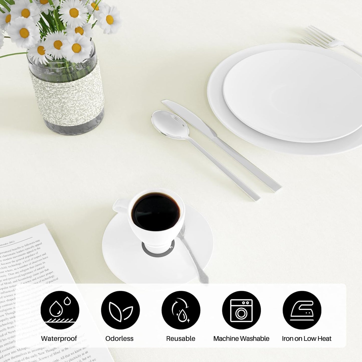 2PCS Ivory Table Cloth for Rectangle Table - 60 X 84 Inch Tablecloths Rectangular Cloths Waterproof Washable Wrinkle Resistant for 6 FT Wedding Cocktail Party