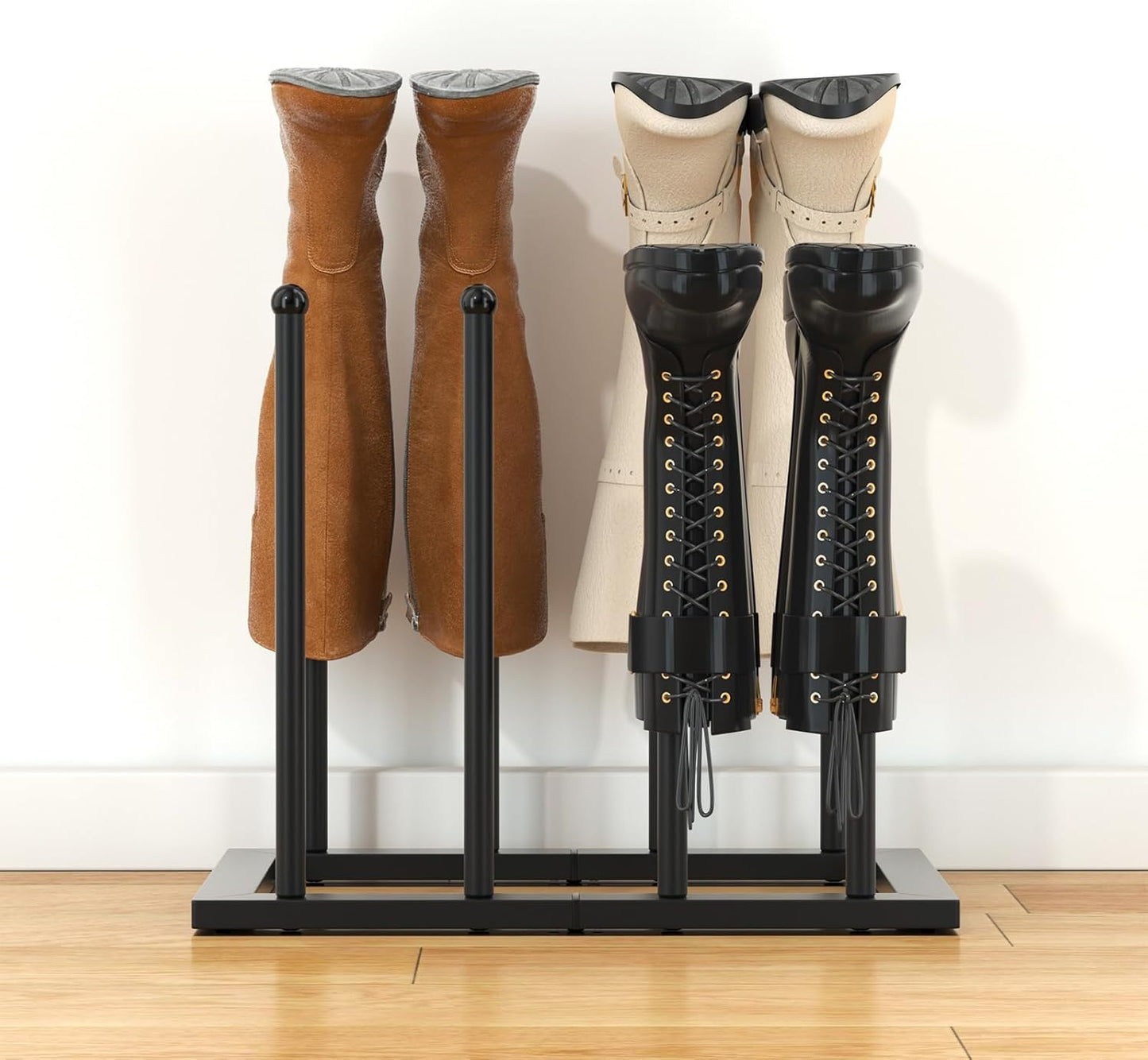 Free Standing Shoe Racks, Boot Organizer for Tall Boots, Black Metal Boot Rack Fit for 4 Pairs, Shoe Organizer for Dorm Room, Entryway (Black-4 Pairs)