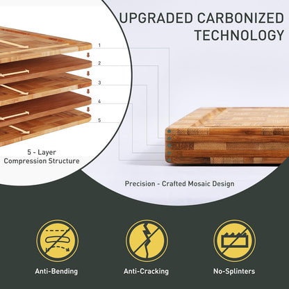 3 Pack Heavy Duty Bamboo Cutting Board Set Non Toxic Wooden Cutting Board for Kitchen Non Slip Solid End Grain Thick Wood Juice Groove Chopping Board Extra Large Big Small Best House Warming Gift