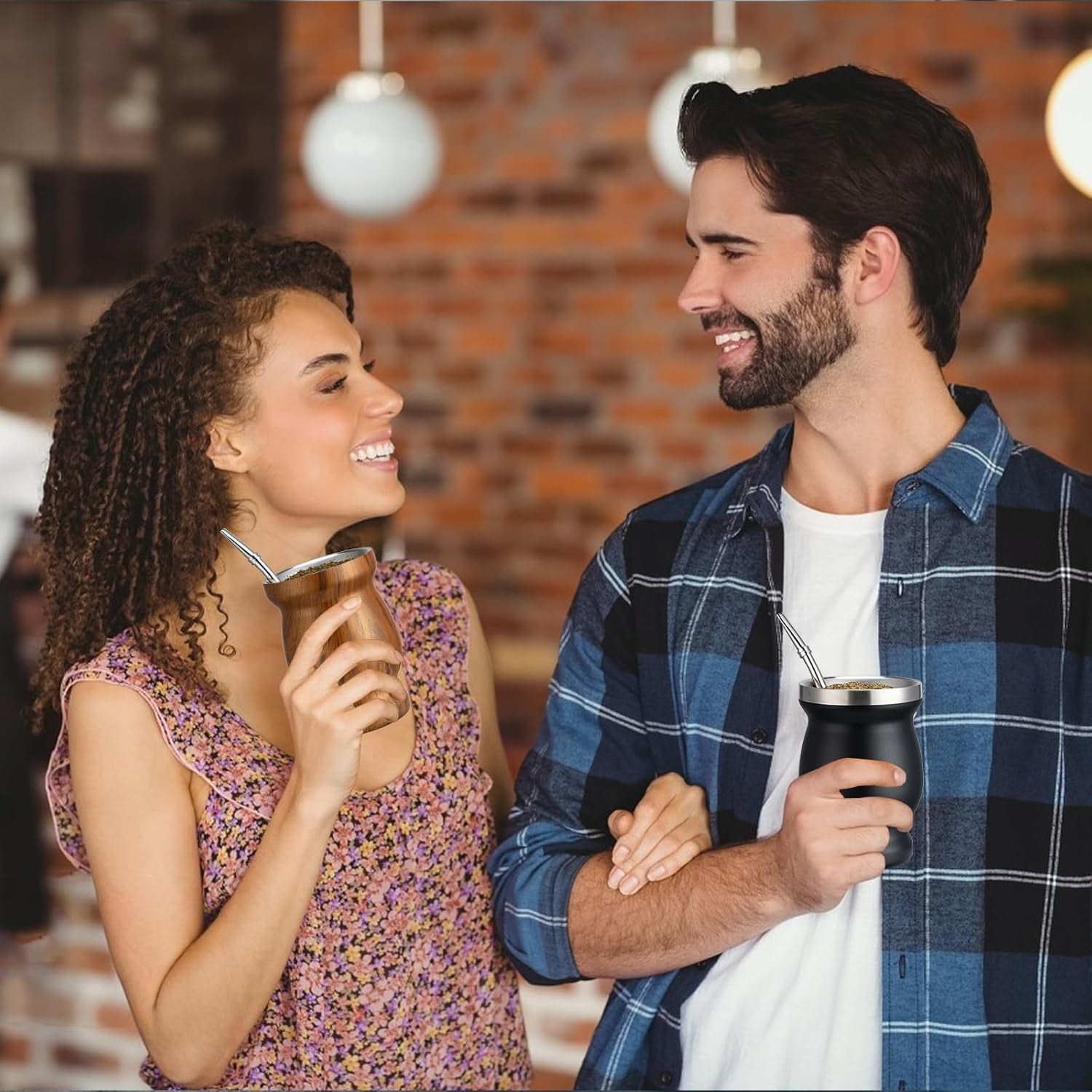 8Oz Yerba Mate Cup, 304 Stainless Steel Double-Wall Mate Cup, Heat Insulation Yerba Mate Gourd, Tea Cup Set Includes Cleaning Brush & 2 Bombillas (Wood)