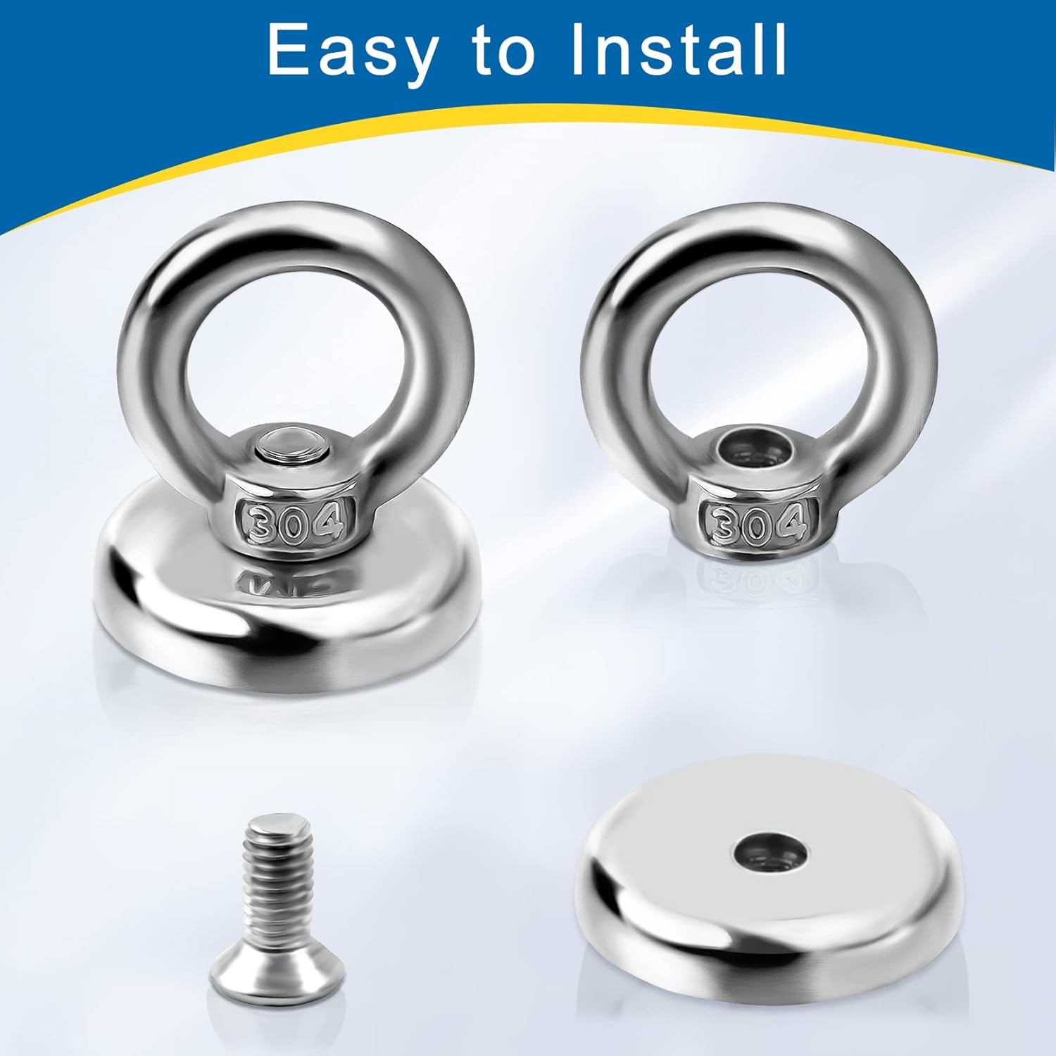 Heavy-Duty Magnetic Hooks 10-Pack, 60 lbs Pulling Force Neodymium Magnets with Countersunk Eyebolt for Home, Office, Garage, and Kitchen Use